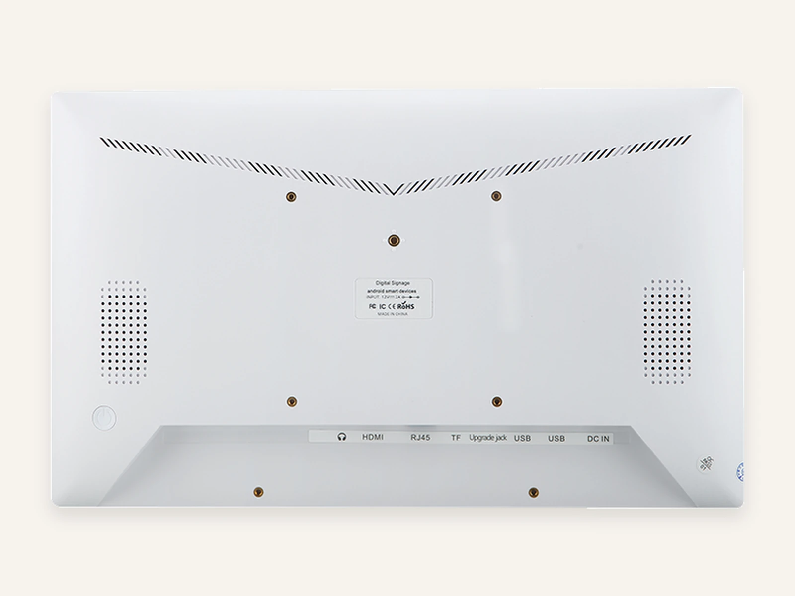 White rear housing without stand, showing the original ports.